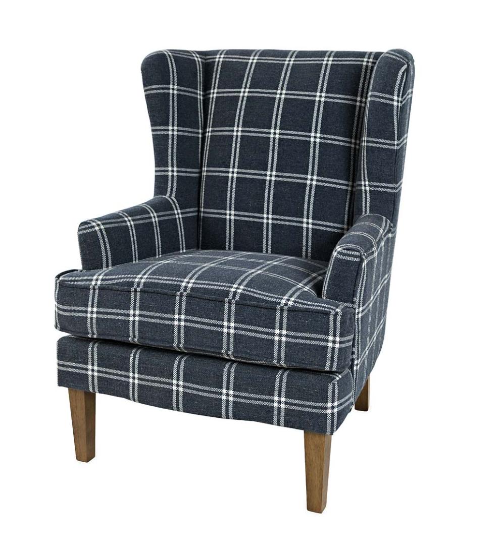 Plow & Hearth Chairs & Rockers Indoor Living Plaid Upholstered Wingback Accent Chair - Graphite