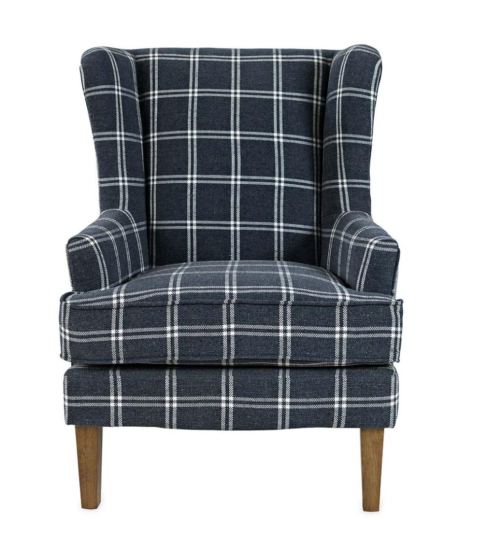 Plow & Hearth Chairs & Rockers Indoor Living Plaid Upholstered Wingback Accent Chair - Graphite