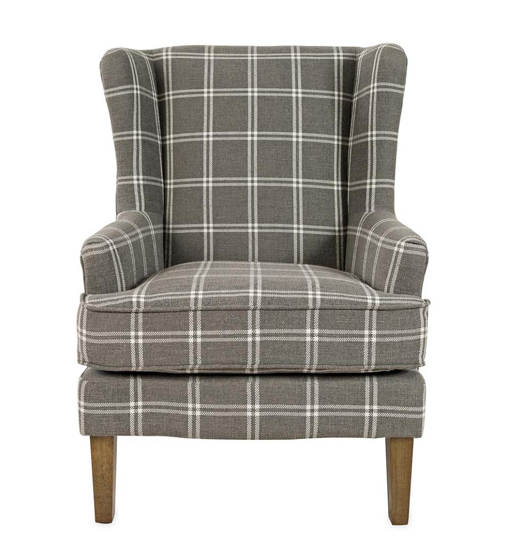 Plow & Hearth Chairs & Rockers Indoor Living Plaid Upholstered Wingback Accent Chair - Graphite