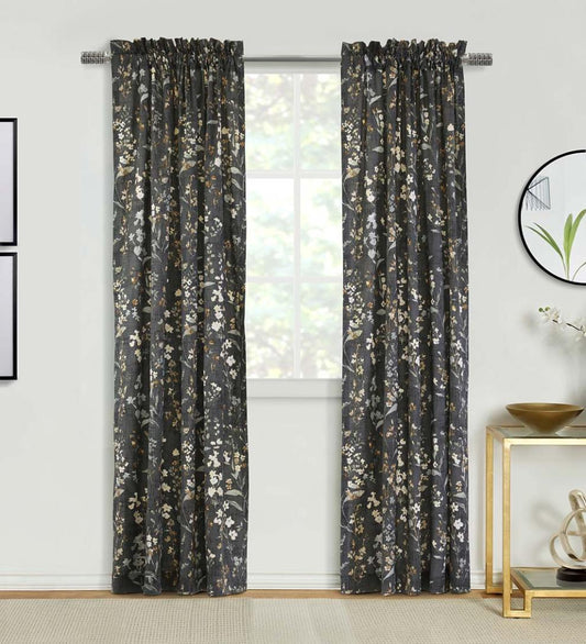 Plow & Hearth Curtain Panels Indoor Living Rockport Floral Linen-Look Curtain Pairs With Tiebacks