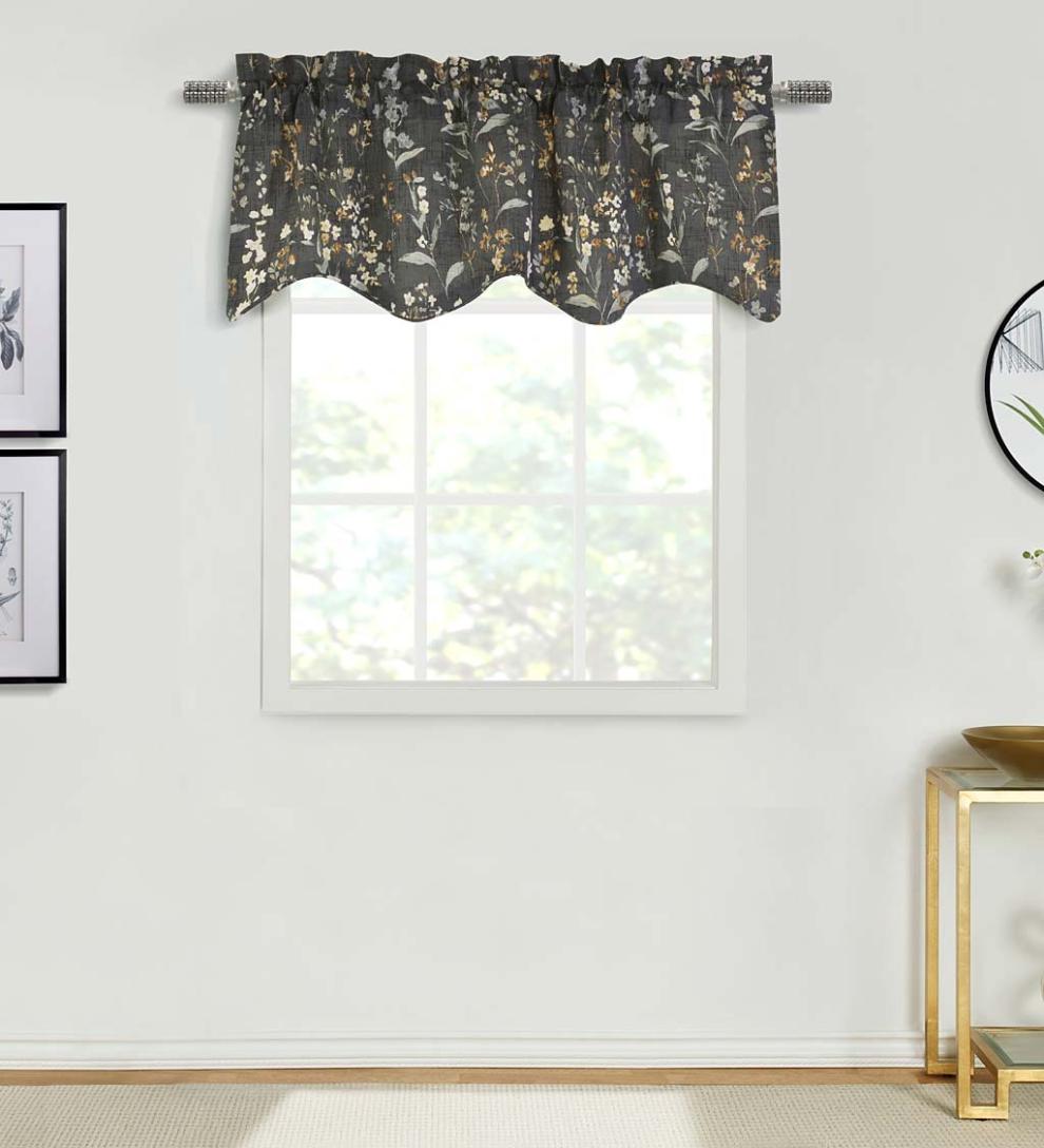 Plow & Hearth Curtain Panels Indoor Living Rockport Floral Linen-Look Curtain Pairs With Tiebacks