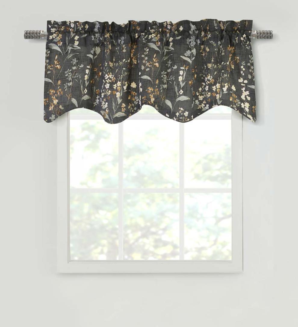 Plow & Hearth Curtain Panels Indoor Living Rockport Floral Linen-Look Curtain Pairs With Tiebacks