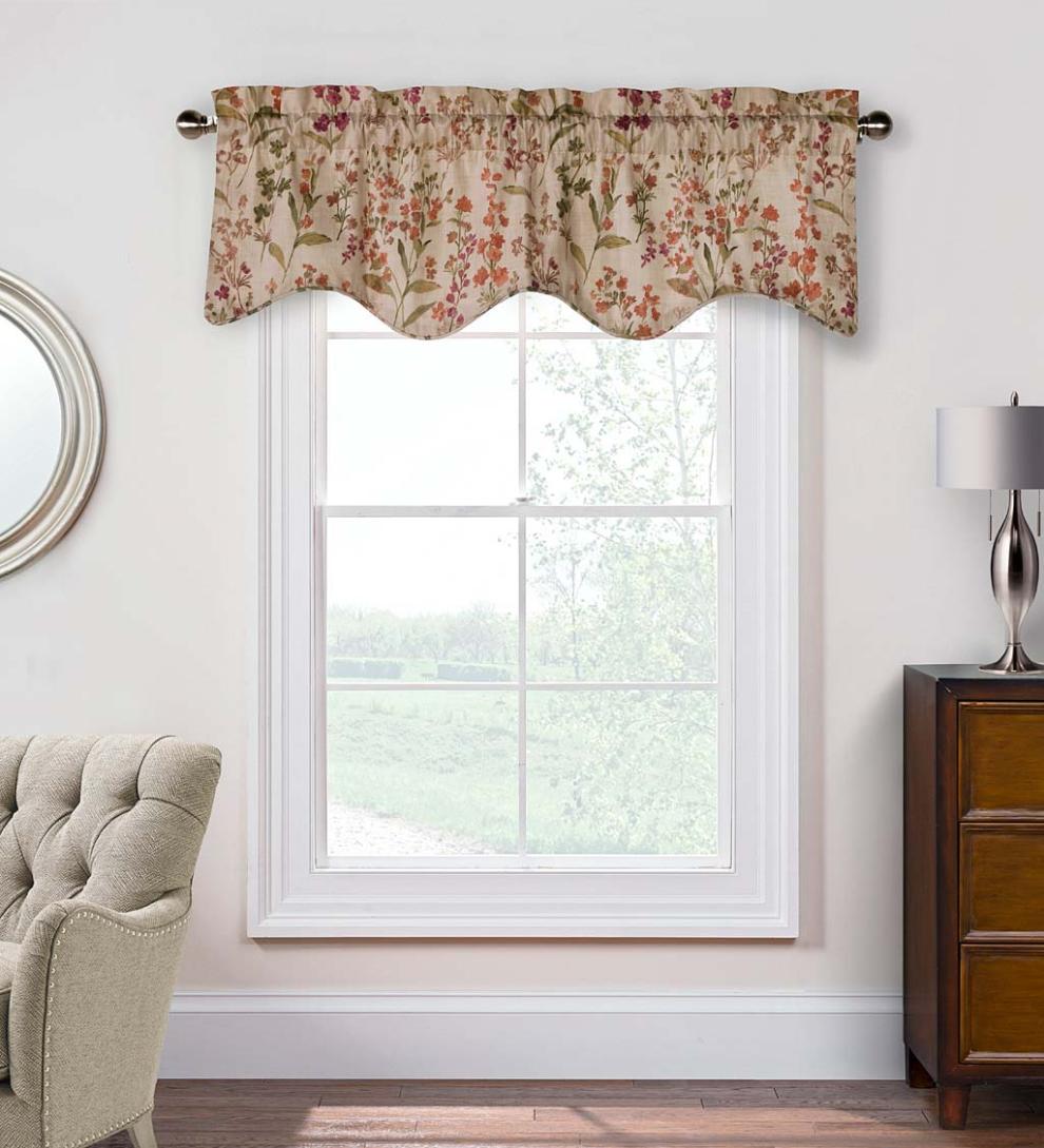 Plow & Hearth Curtain Panels Indoor Living Rockport Floral Linen-Look Curtain Pairs With Tiebacks