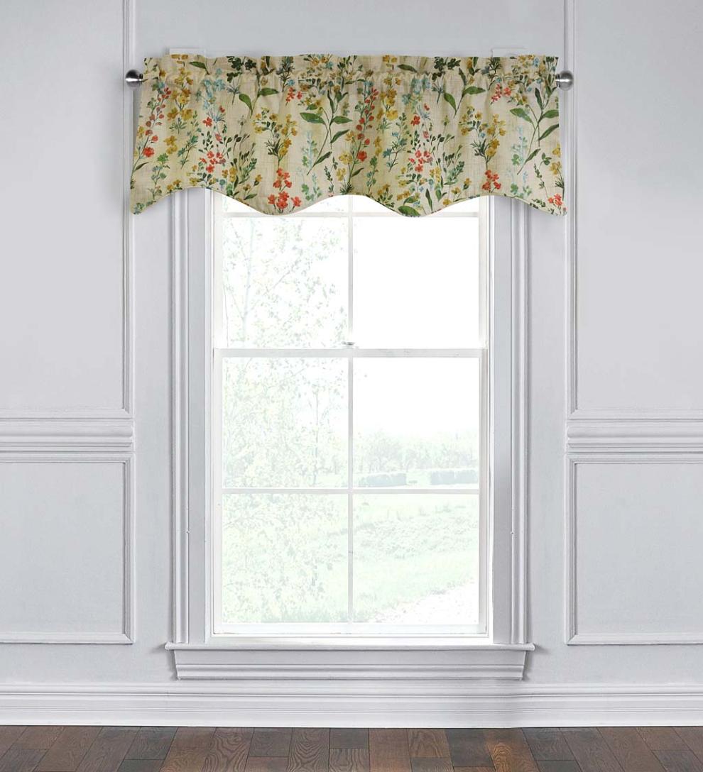 Plow & Hearth Curtain Panels Indoor Living Rockport Floral Linen-Look Curtain Pairs With Tiebacks