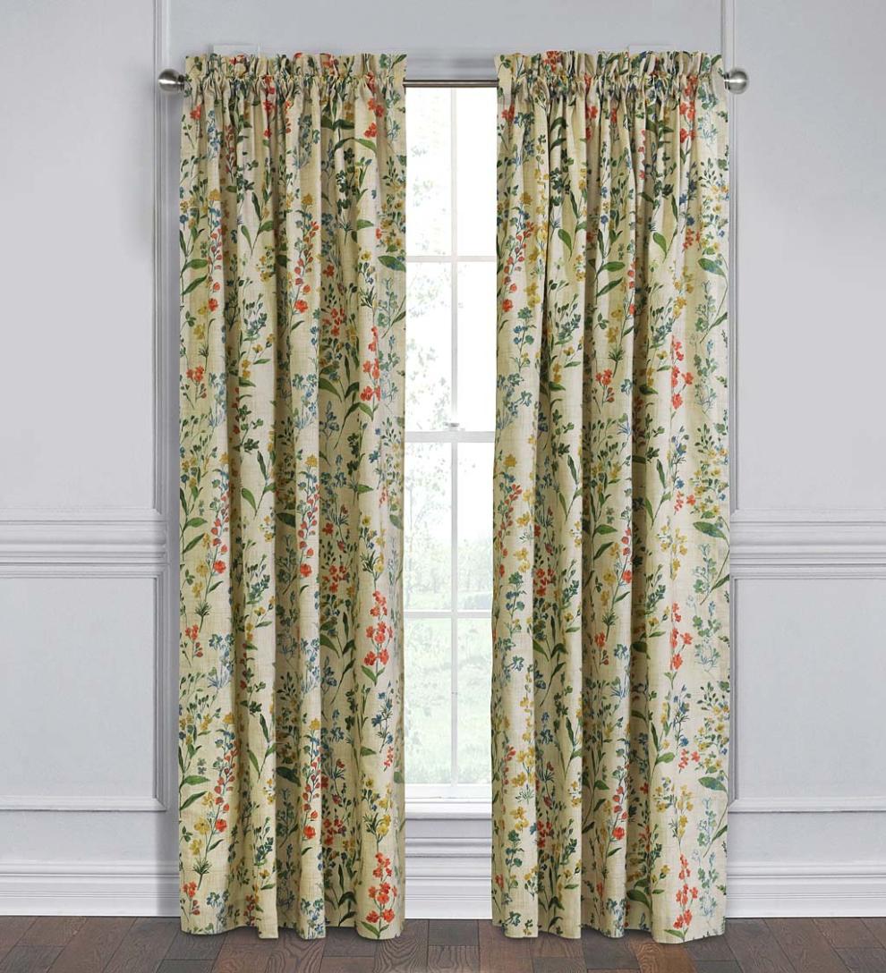 Plow & Hearth Curtain Panels Indoor Living Rockport Floral Linen-Look Curtain Pairs With Tiebacks