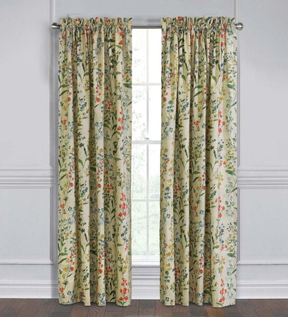 Plow & Hearth Curtain Panels Indoor Living Rockport Floral Linen-Look Curtain Pairs With Tiebacks