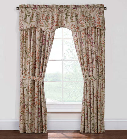 Plow & Hearth Curtain Panels Indoor Living Rockport Floral Linen-Look Curtain Pairs With Tiebacks