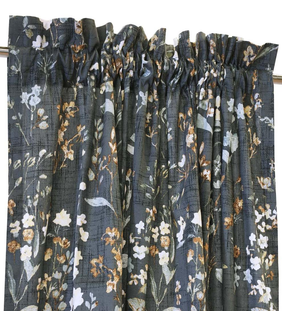 Plow & Hearth Curtain Panels Indoor Living Rockport Floral Linen-Look Curtain Pairs With Tiebacks