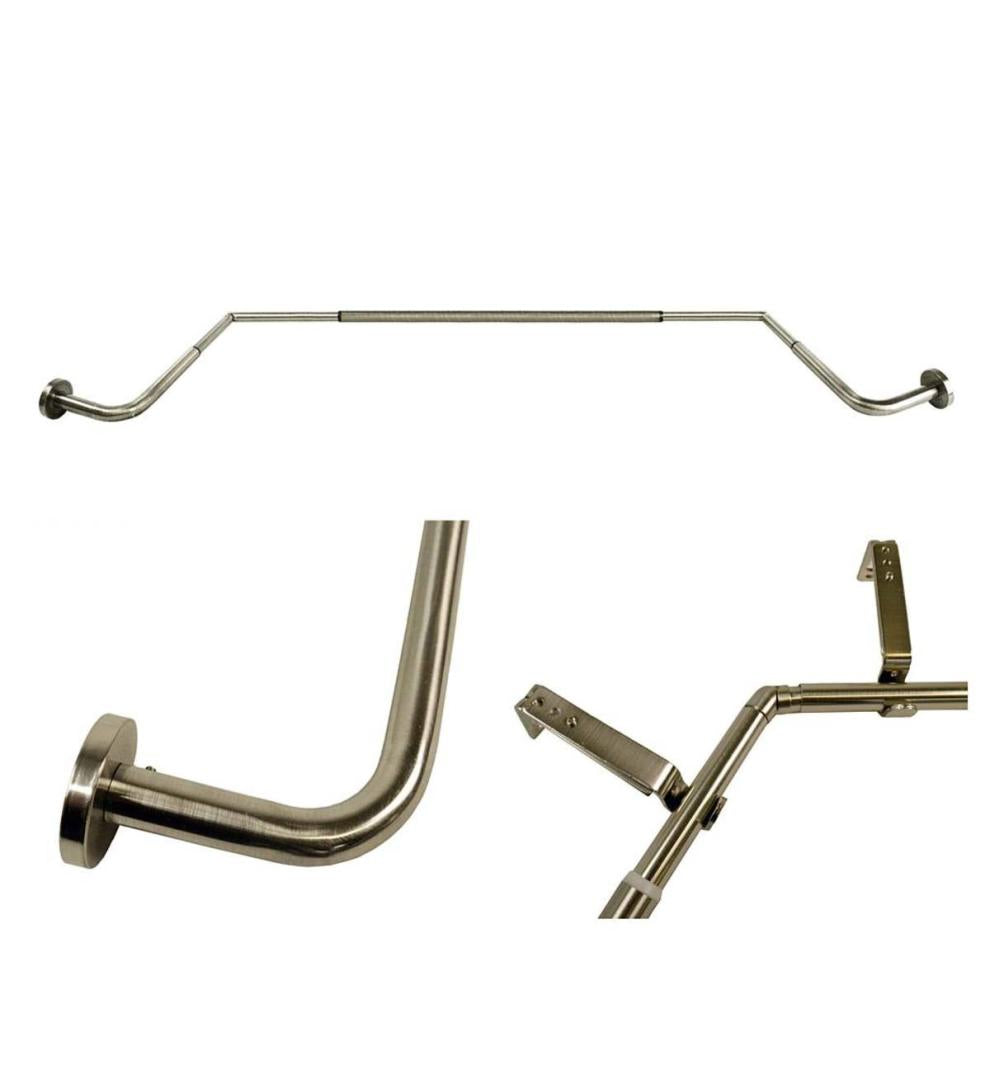 Plow & Hearth Curtain Rods & Hardware Indoor Living Adjustable Bay Window Curtain Rod Set - Rubbed Matte Brass