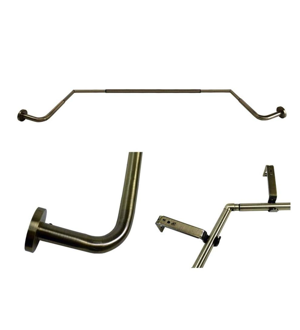 Plow & Hearth Curtain Rods & Hardware Indoor Living Adjustable Bay Window Curtain Rod Set - Rubbed Matte Brass