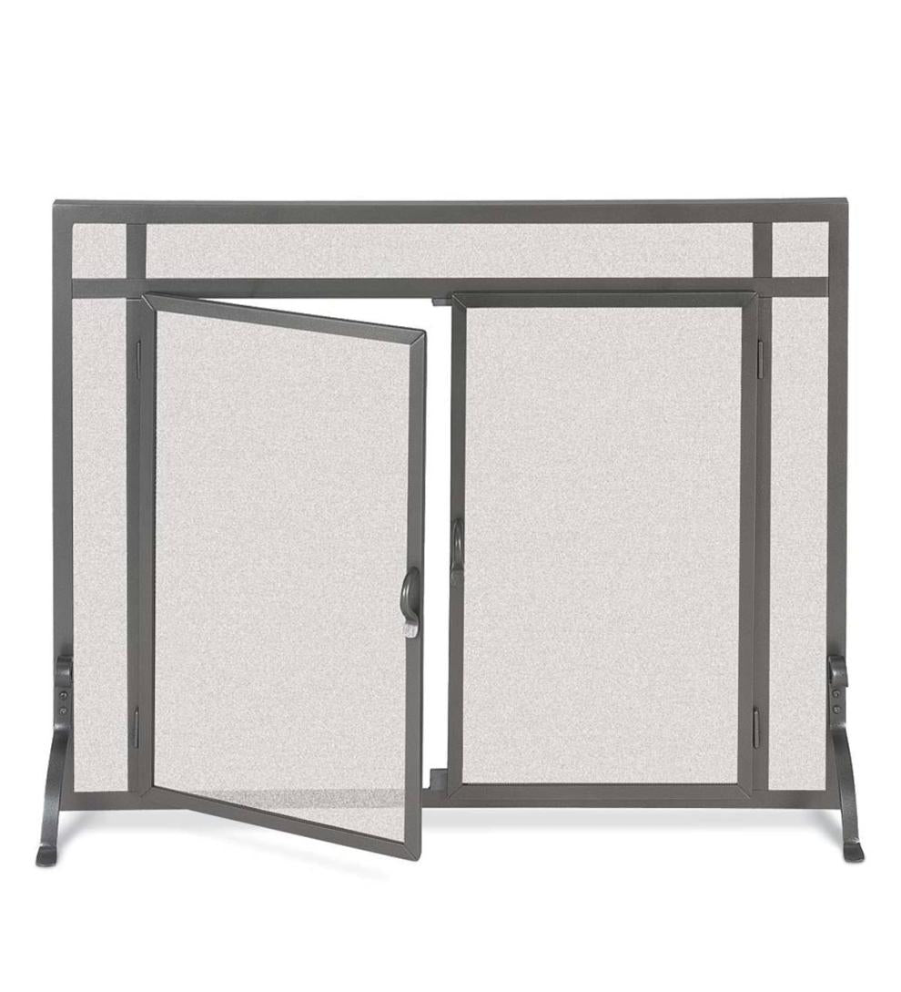 Plow & Hearth Custom Fire Screens Fireplace & Hearth Small Custom Fireplace Screen, Flat Guard With Straight Doors - Black