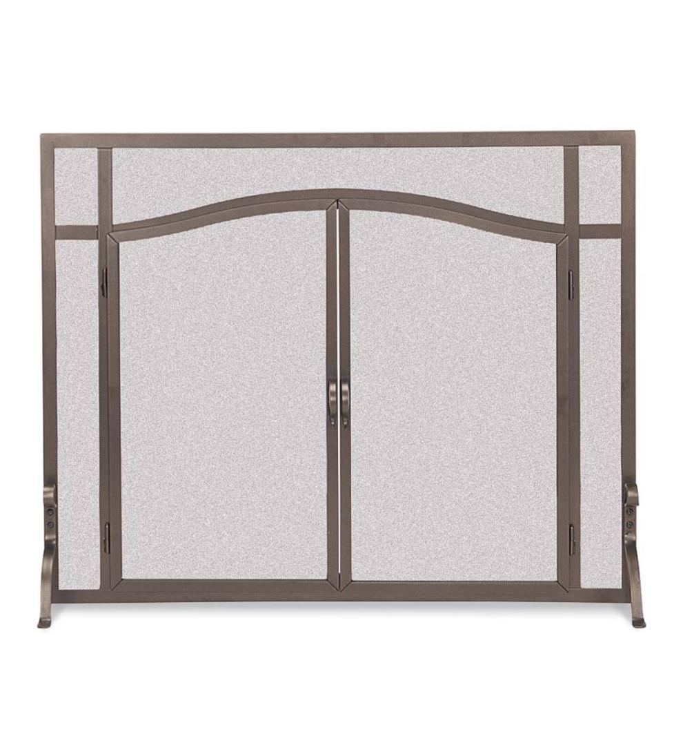 Plow & Hearth Custom Fire Screens Fireplace & Hearth Small Custom Flat Guard With Arched Doors - Black