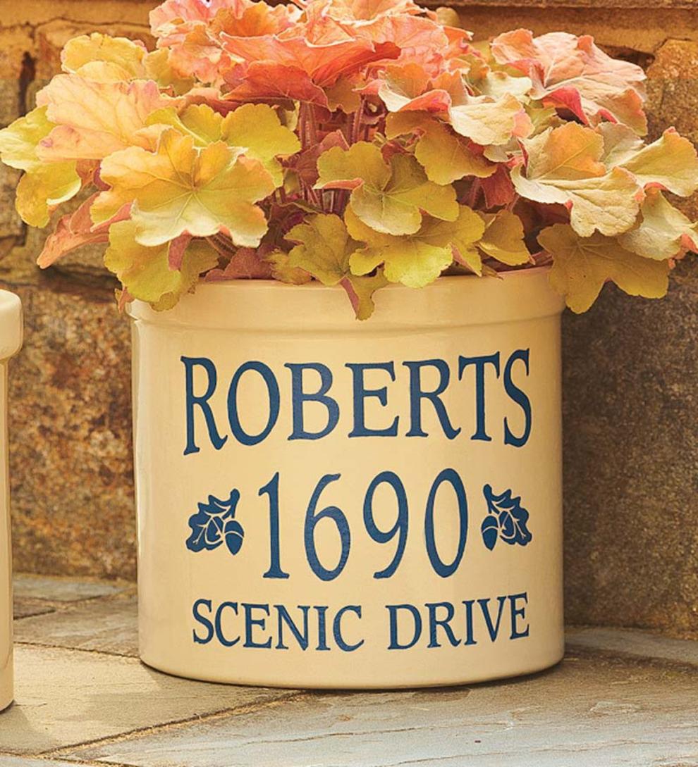 Plow & Hearth Deck & Patio Accents Outdoor Living Acorn-Styled Personalized Crock - Black