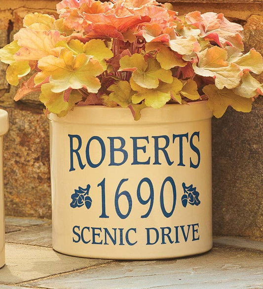 Plow & Hearth Deck & Patio Accents Outdoor Living Acorn-Styled Personalized Crock - Black