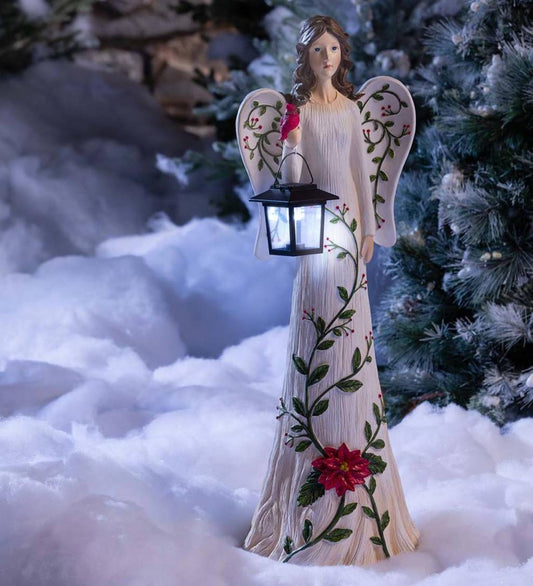 Plow & Hearth Deck & Patio Accents Outdoor Living Angel Garden Statue With Solar Lantern