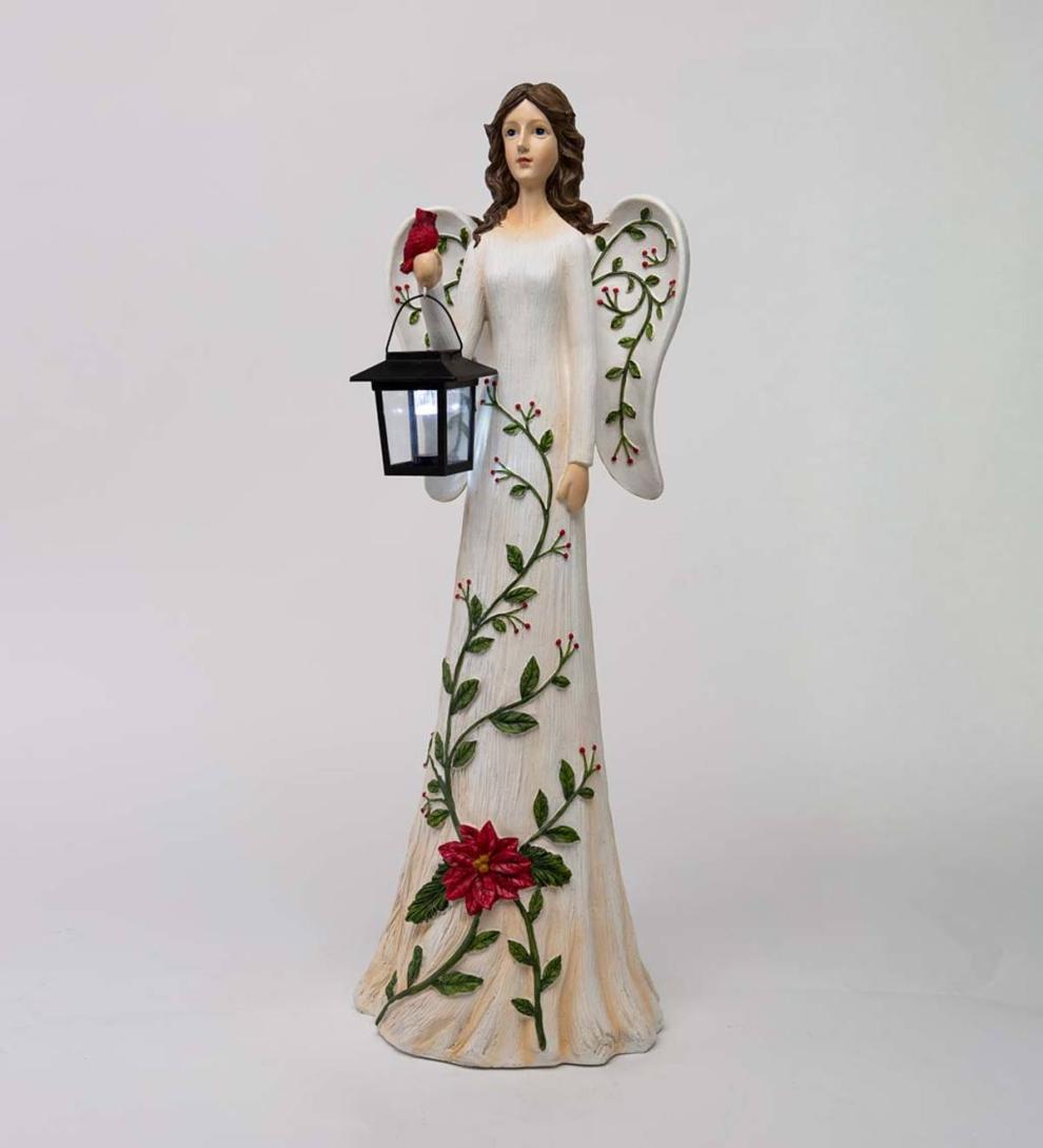 Plow & Hearth Deck & Patio Accents Outdoor Living Angel Garden Statue With Solar Lantern