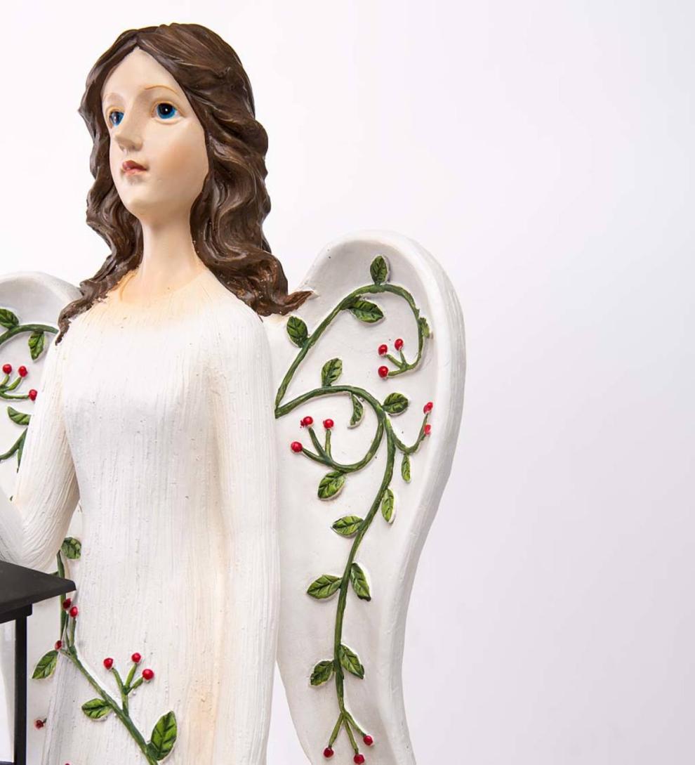 Plow & Hearth Deck & Patio Accents Outdoor Living Angel Garden Statue With Solar Lantern