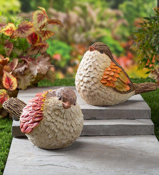 Plow & Hearth Deck & Patio Accents Outdoor Living Autumn Bird Garden Statues, Set Of 2