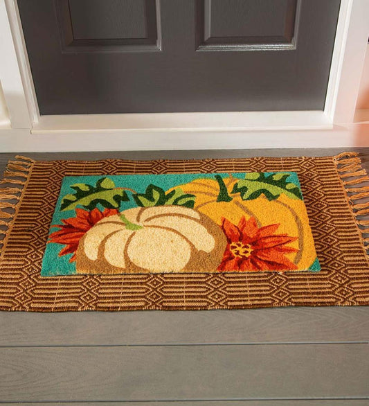 Plow & Hearth Deck & Patio Accents Outdoor Living Autumn Pumpkins And Dahlias Coir Fiber Mat