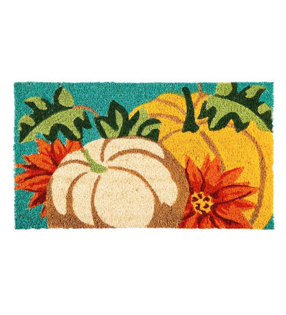 Plow & Hearth Deck & Patio Accents Outdoor Living Autumn Pumpkins And Dahlias Coir Fiber Mat