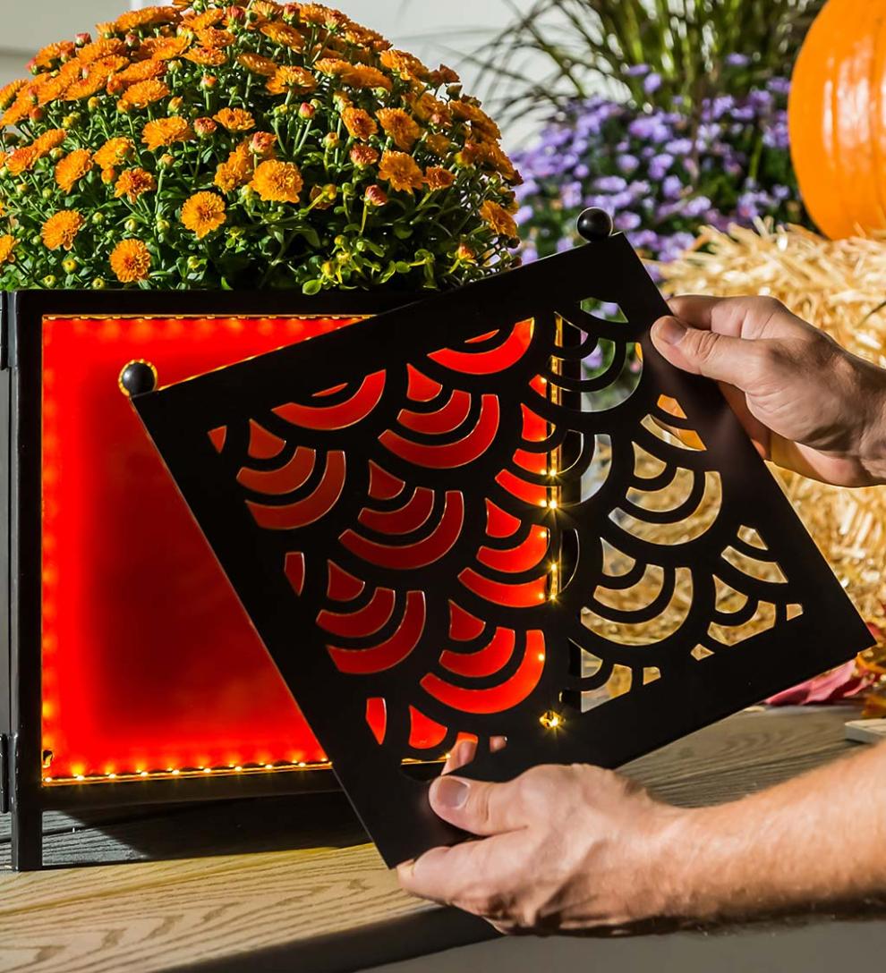 Plow & Hearth Deck & Patio Accents Outdoor Living Battery Operated Led Planter With 4 Interchangeable Laser Cut Panels
