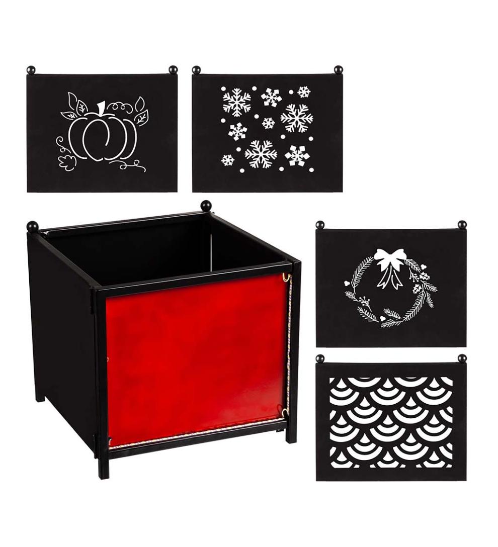 Plow & Hearth Deck & Patio Accents Outdoor Living Battery Operated Led Planter With 4 Interchangeable Laser Cut Panels