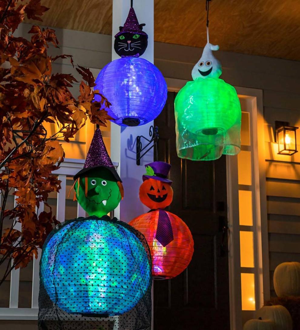 Plow & Hearth Deck & Patio Accents Outdoor Living Beaming Buddies Collapsible Ghost Halloween Lantern