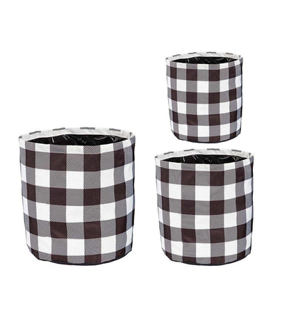 Plow & Hearth Deck & Patio Accents Outdoor Living Black And White Buffalo Check Plaid Round Fabric Planters, Set Of 3