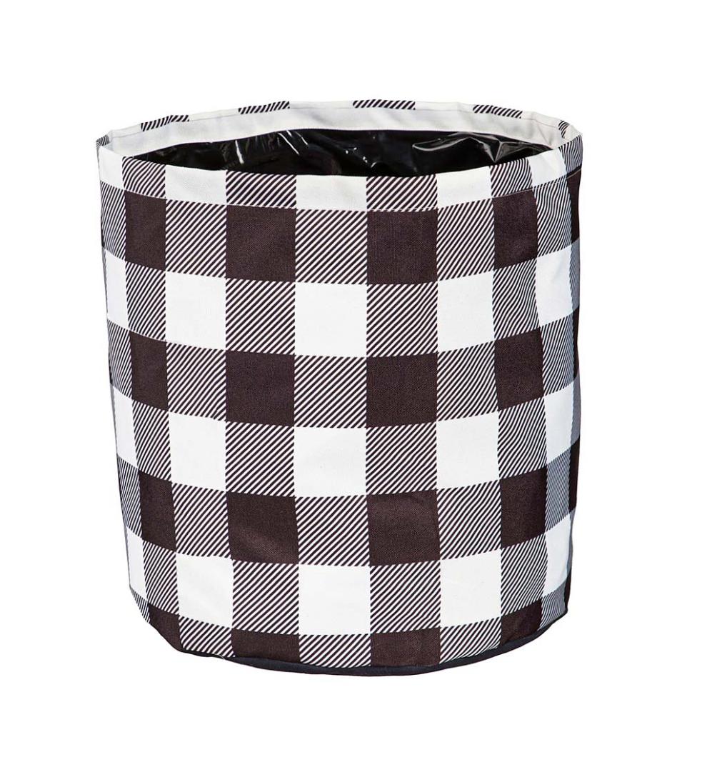 Plow & Hearth Deck & Patio Accents Outdoor Living Black And White Buffalo Check Plaid Round Fabric Planters, Set Of 3