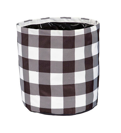 Plow & Hearth Deck & Patio Accents Outdoor Living Black And White Buffalo Check Plaid Round Fabric Planters, Set Of 3
