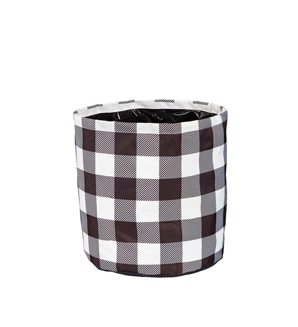 Plow & Hearth Deck & Patio Accents Outdoor Living Black And White Buffalo Check Plaid Round Fabric Planters, Set Of 3