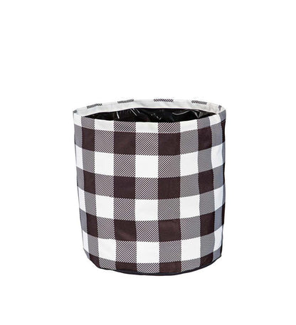 Plow & Hearth Deck & Patio Accents Outdoor Living Black And White Buffalo Check Plaid Round Fabric Planters, Set Of 3