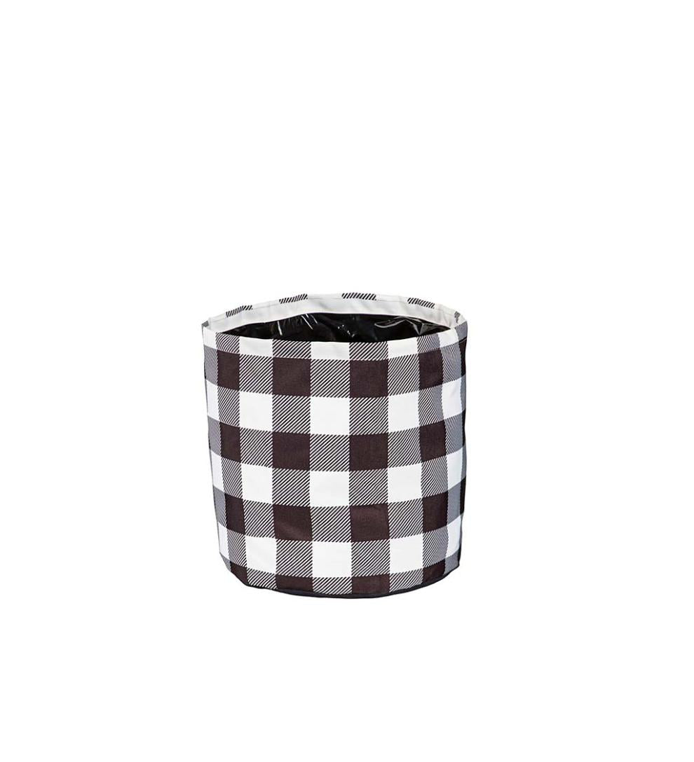 Plow & Hearth Deck & Patio Accents Outdoor Living Black And White Buffalo Check Plaid Round Fabric Planters, Set Of 3