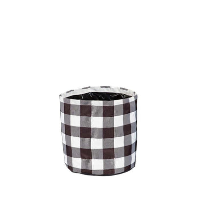 Plow & Hearth Deck & Patio Accents Outdoor Living Black And White Buffalo Check Plaid Round Fabric Planters, Set Of 3