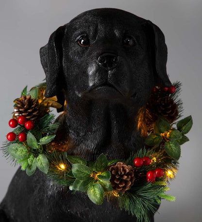 Plow & Hearth Deck & Patio Accents Outdoor Living Black Labrador Statue With Removable Lighted Holiday Wreath