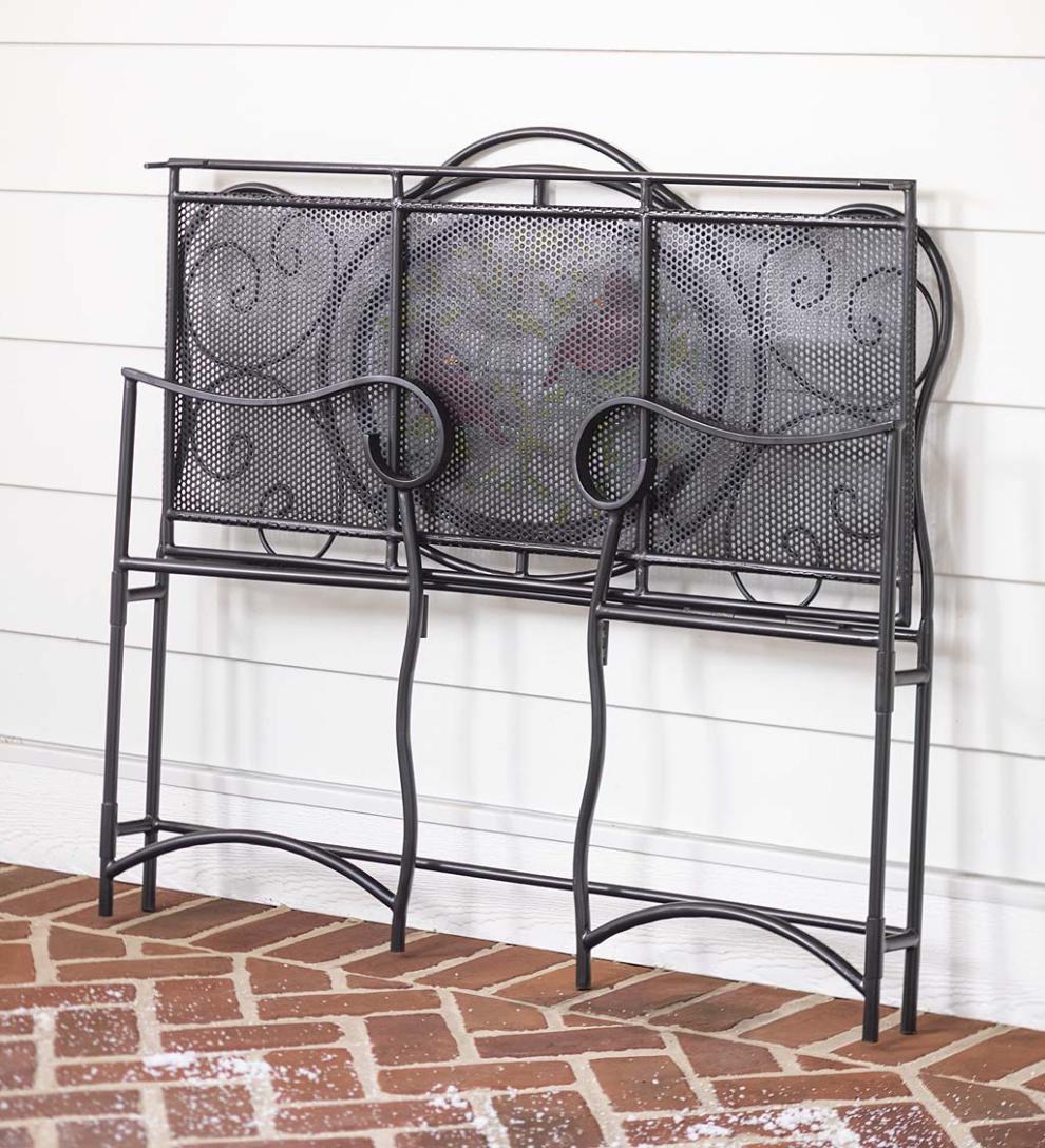 Plow & Hearth Deck & Patio Accents Outdoor Living Cardinal Victorian-Style Folding Metal Garden Bench - Black