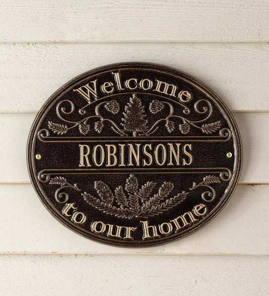 Plow & Hearth Deck & Patio Accents Outdoor Living Cast Aluminum Personalized Pine Welcome Wall Plaque - Copper