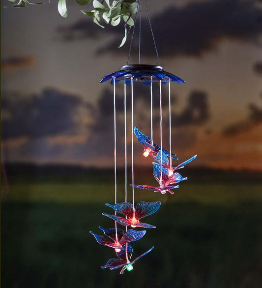 Plow & Hearth Deck & Patio Accents Outdoor Living Color Changing Solar Mobile With Butterflies