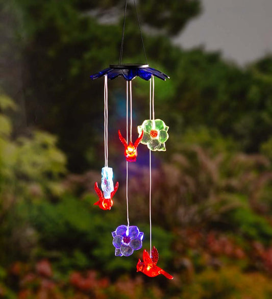 Plow & Hearth Deck & Patio Accents Outdoor Living Color-Changing Solar Mobile With Cardinals And Flowers