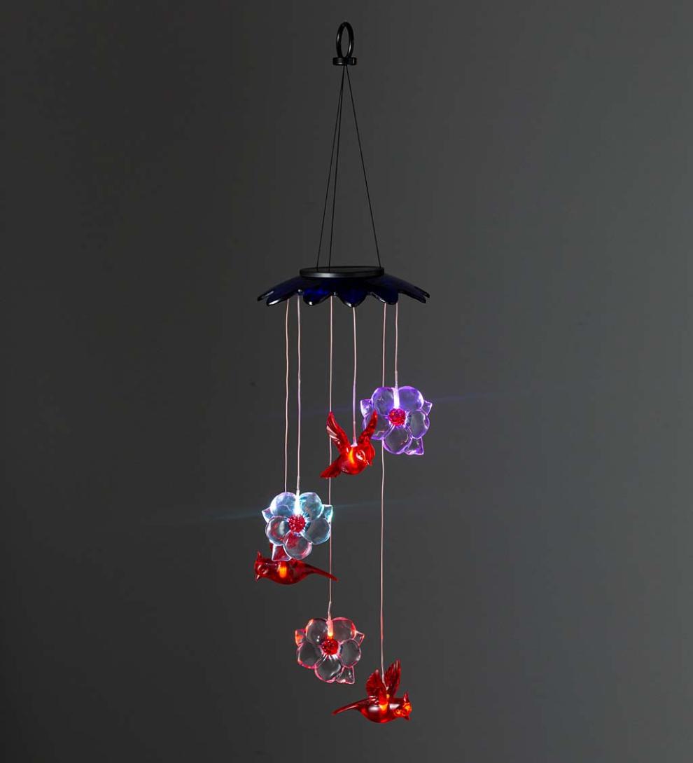 Plow & Hearth Deck & Patio Accents Outdoor Living Color-Changing Solar Mobile With Cardinals And Flowers