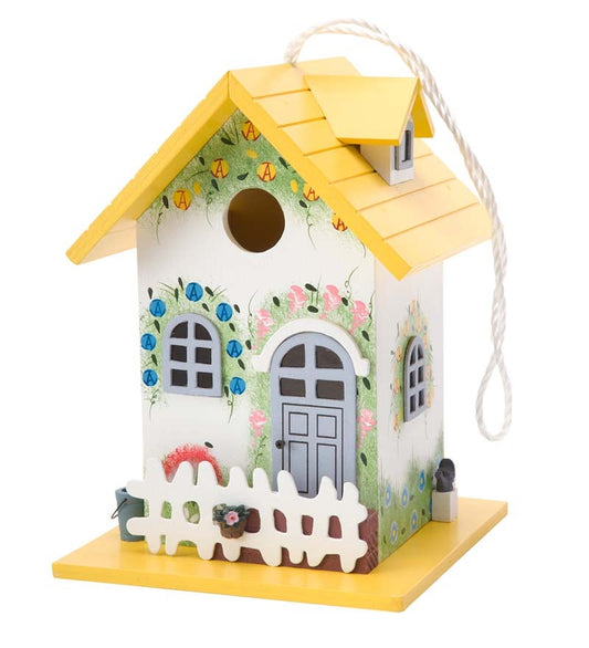 Plow & Hearth Deck & Patio Accents Outdoor Living Colorful Cottage Hanging Birdhouse With Cord - Green Butterfly
