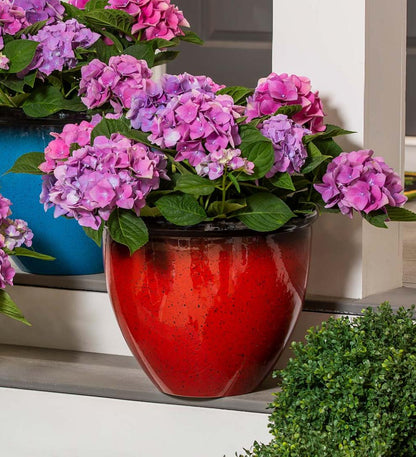 Plow & Hearth Deck & Patio Accents Outdoor Living Colorful Faux Glazed Ceramic Self-Watering Planter - Blue