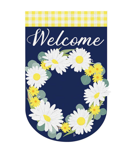 Plow & Hearth Deck & Patio Accents Outdoor Living Daisy Wreath Welcom Burlap House Flag