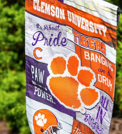 Plow & Hearth Deck & Patio Accents Outdoor Living Double-Sided Fan Rules College Team Pride Linen House Flag - Clemson Univ