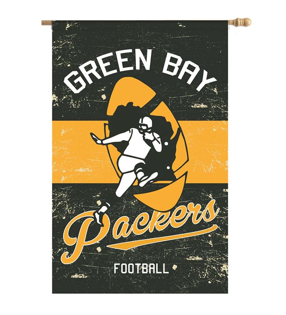 Plow & Hearth Deck & Patio Accents Outdoor Living Double-Sided Vintage Graphic Nfl Team Pride Linen House Flag - Green Bay Packers