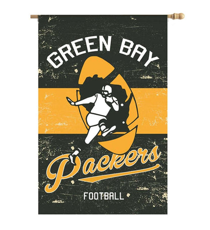 Plow & Hearth Deck & Patio Accents Outdoor Living Double-Sided Vintage Graphic Nfl Team Pride Linen House Flag - Green Bay Packers