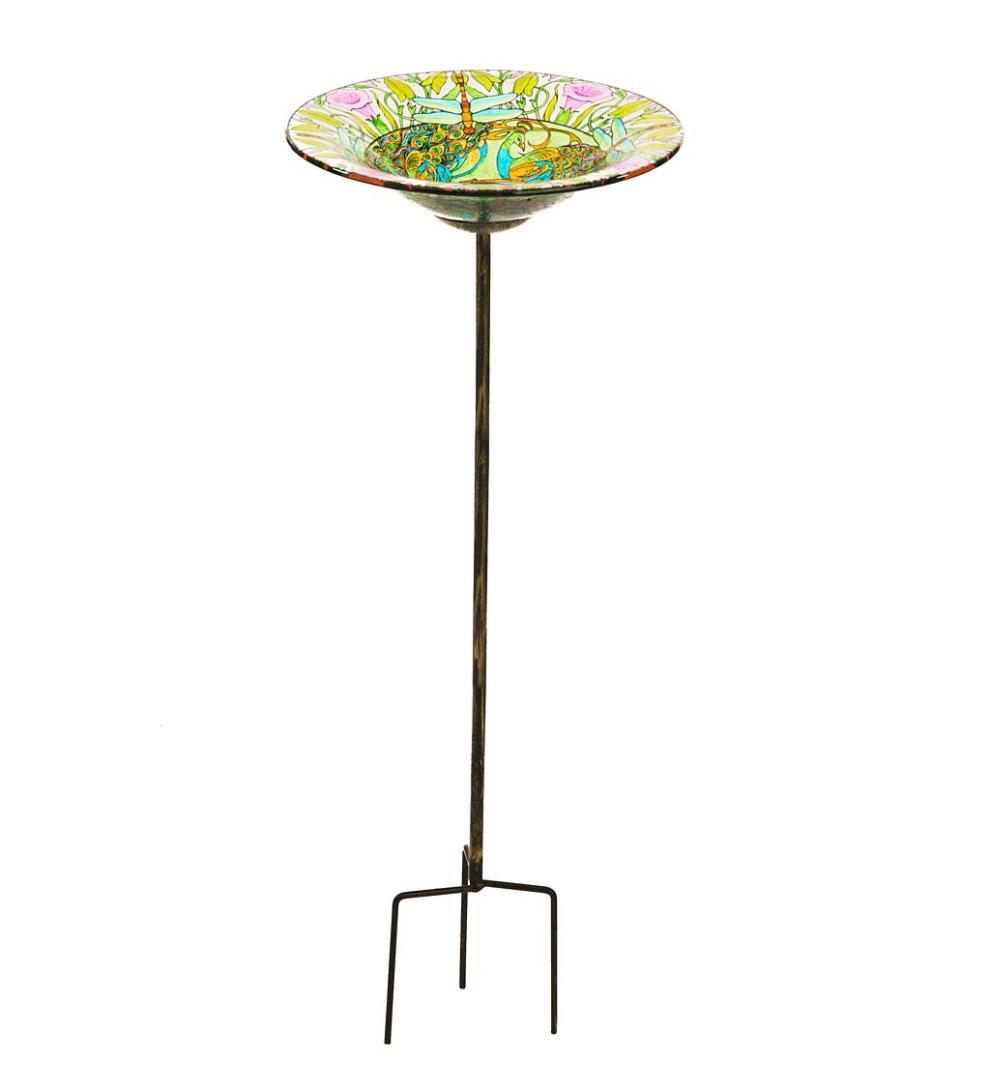 Plow & Hearth Deck & Patio Accents Outdoor Living Dragonfly Glass Birdbath Stake