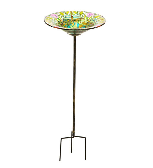 Plow & Hearth Deck & Patio Accents Outdoor Living Dragonfly Glass Birdbath Stake