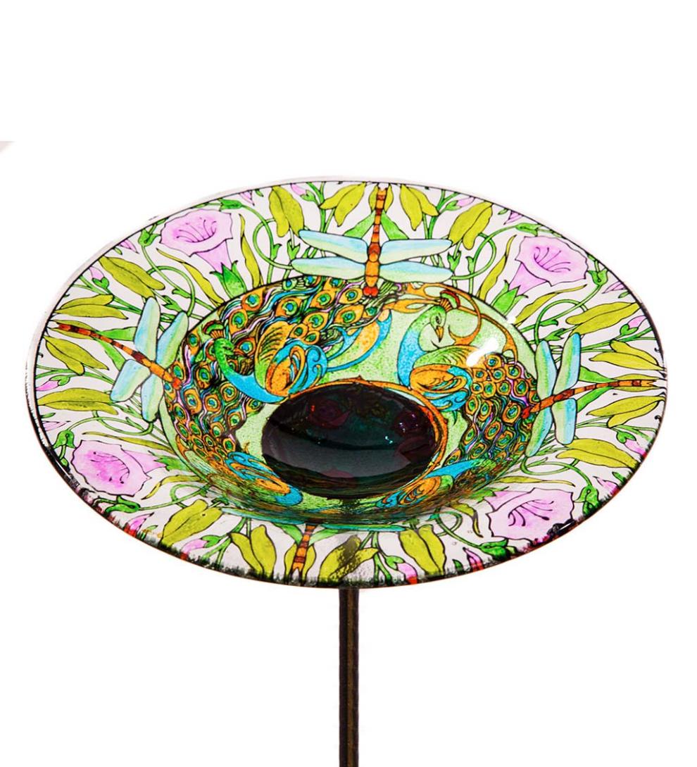 Plow & Hearth Deck & Patio Accents Outdoor Living Dragonfly Glass Birdbath Stake