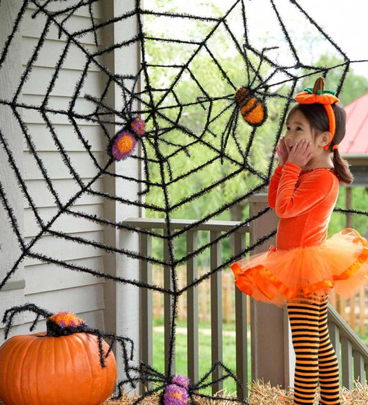 Plow & Hearth Deck & Patio Accents Outdoor Living Giant Black Spider Web With Two Spiders Halloween Decoration